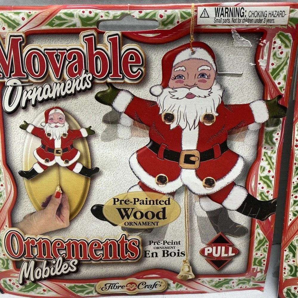 Vintage 1999 Fibre Craft Christmas Movable Ornament Kits Lot of 4 NEW Santa